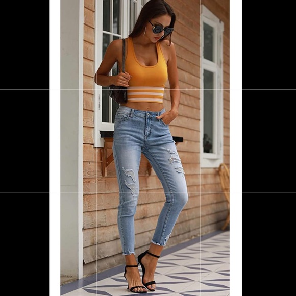 Ripped Distressed Destroyed Skinny blue Jeans - Picture 2 of 10